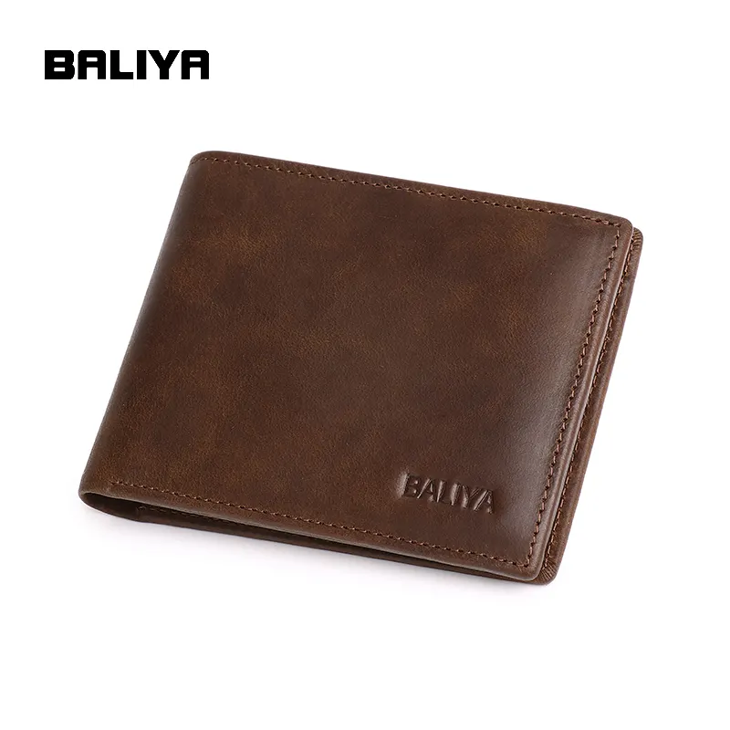 BALIYA RFID 지갑 부드러운 정품 가죽 다크 브라운 안전하고 내구성 초대형 접이식 지갑 전면 포켓 지갑