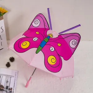 Os desenhos animados 3D orelhas o guarda-chuva das crianças com punho longo plástico, animal caçoa o guarda-chuva para o jardim de infância