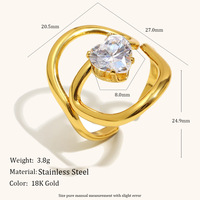 Bague de mariage en acier inoxydable plaqué or 18 carats, style vintage, double creux, géométrique, micro-incrustation de cristaux, vente en gros