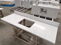 Ingénieur préfabriqué Quartz Stone Vanity Top Carrara Blanc Salle de bain Top Double Rectangle Lavabo Vanités avec dosseret 48"