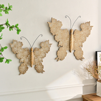 ART NEST Décoration Murale Rustique Écologique Lavable en Bois MDF, Motif Printanier Fleurs et Papillons, Lot de 2 pour Salon