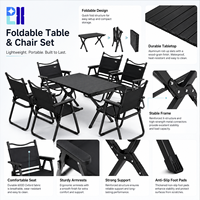 Ensemble table et chaises pliantes d'extérieur noires, mobilier de camping portable pour pique-nique, jardin et plage