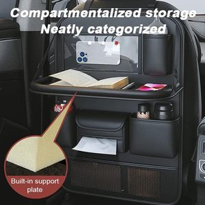 Fabrieksopmaat gemaakte 2-delige luxe auto achterbank organizer van kunstleer, waterdicht, opklapbaar tafeltje, op maat gemaakte kleur, OEM merk - Product Image 4