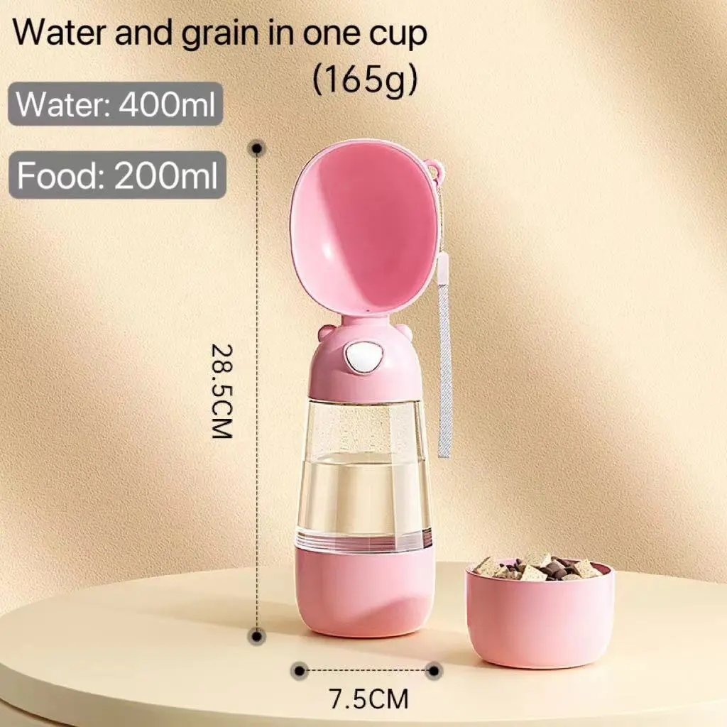 Alimentatore automatico per animali domestici 2-in-1 e ciotole da viaggio multifunzionali in plastica arrotondata facile alimentazione per piccoli animali