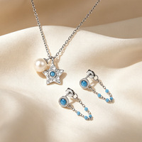 Ensemble collier et boucles d'oreilles Glowluxe en argent sterling 925 avec perle œil de chat bleue et étoile, collection de bijoux minimalistes, cadeau, vente en gros