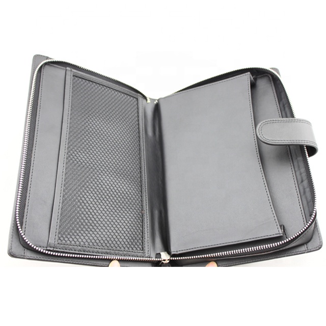 PU Leather zipper file folder portfolio case with card holders