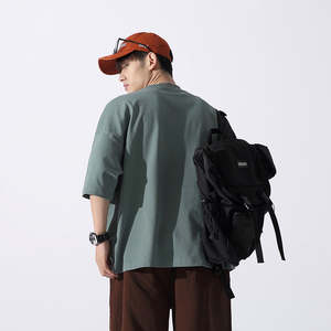 High-end Round Collar <b>Pocket</b> T-<b>shirt</b> Custom Oversized 100% Cotton Short Sleeve Silk Screen Printing Solid - Product Image 4