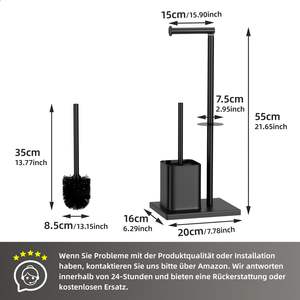 Soporte de papel higiénico con soporte para escobilla de baño Soporte de papel higiénico de pie Cepillos de limpieza negros de acero inoxidable Easy Caddy - Product Image 6