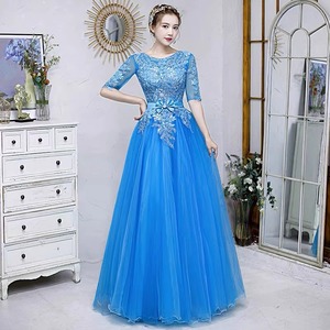 Women's Blue Tulle Stage Performance Dress Long Sleeve Embroidered Ball Gown For Art Exam And Photography Studio Wear - Product Image 4