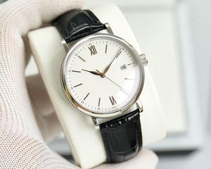 Montre mécanique automatique en acier inoxydable avec logo personnalisé, cadran en verre saphir, bracelet en cuir véritable PU et fermoir papillon - Product Image 4