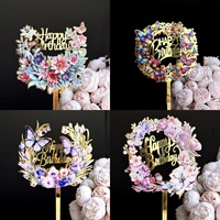 Grenzüberschreitender China INS-Stil UV-Farbdruck Acryl Kuchendekoration Partyzubehör Happy Birthday Schmetterling Cake Topper