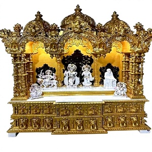 Exquisito Templo Dorado Tallado a Mano para Villas de Lujo, Templo de Madera Dorado Tallado a Mano para el Hogar, Mandir de Madera de Teca Sólida, EE. UU. - Product Image 1