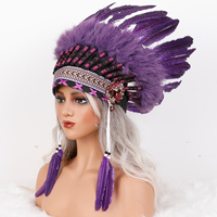 Serre-tête confortable en plumes indiennes pour femme, idéal pour cosplay, fêtes d'Halloween, spectacles de danse – Couleur et taille personnalisables