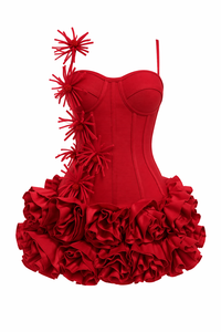 Abito Mini Asimmetrico Monospalla con Corsetto, Fiori 3D e Volant, <span class=keywords><strong>Schiena</strong></span> con <span class=keywords><strong>Lacci</strong></span>, per Feste e Club - Product Image 6