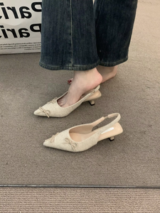 Factory Wholesale New Summer Apricot High Heels Baotou Sandals Fairy <b>Pointed</b> Thin Heel Single Shoes Women - Product Image 6