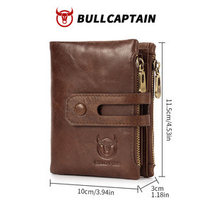 BULLCAPTAIN Genuine Leather <b>RFID</b> <b>Men</b> <b>Wallet</b> Credit Business Card Holders Double Zipper Cowhide Leather <b>Wallet</b> Purse Carteira - Product Image 4