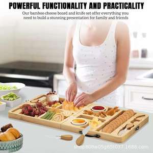 Bamboo Foldable Cheese Board 11.42x22.83 In Magnetic <b>Knife</b> <b>Holder</b> Portable Serving Tray With Dividers For Snacks And Nuts - Product Image 4