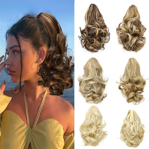 Perruque courte bob style européen et américain pour femme, queue de cheval haute, boucles ondulées, grande perruque à clipser en fibre haute température, disponible en stock - Product Image 1