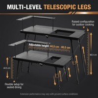Table de camping pliante légère en aluminium IGT avec support lumineux, étagère à 2 niveaux, hauteur réglable, portable pour extérieur, pique-nique et barbecue
