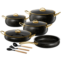 Set peralatan masak dapur lapisan marmer, 12 buah panci anti lengket, tiga baja tahan karat lapis emas, Set peralatan masak dapur, panci saus sup