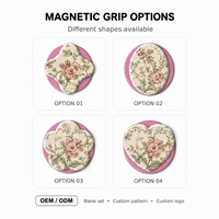 Étui de téléphone magnétique à motif floral vintage avec support ovale amovible et plaque arrière en TPU PC à transfert thermique