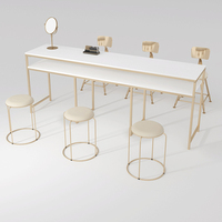 Table de manucure légère simple ou double, poste de travail de salon de manucure avec cadre doré, ensemble table et chaise en option
