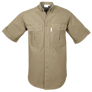 Новый стиль 100% хлопок Сафари стиль рубашка с коротким рукавом на пуговицах дышащий классический узор однотонные рубашки сафари для мужчин