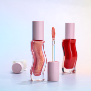 Gloss à lèvres en verre incurvé avec bouchon rose, emballage personnalisé, tube <span class=keywords><strong>de</strong></span> gloss à lèvres <span class=keywords><strong>de</strong></span> forme spéciale, marque privée - Product Image 1