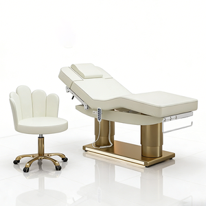 Table et chaise de massage de luxe pour salon de beauté, en acier inoxydable doré, mobilier d'esthéticienne moderne, lit de <span class=keywords><strong>spa</strong></span> électrique à 4 moteurs pour extensions de cils - Product Image 1