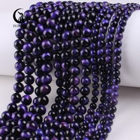 Perles en œil de tigre violet naturel de 6/8/10 mm, pierres précieuses en vrac pour la création de bijoux