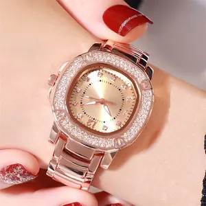 奢华镀金钻石石英女士手表玫瑰金手表定制不锈钢钟表礼服手表女士