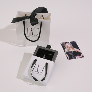 Recyclable Paper Drawer Jewelry <b>Box</b> with Custom Logo & Ribbon // Sturdy Sliding <b>Cardboard</b> Jewelry Packaging <b>Box</b> for Daily & Gift - Product Image 5