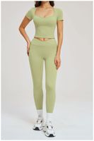Ensemble de tenue de tennis pour femme : Haut de fitness à manches courtes, Legging de sport à taille haute et soutien élevé, Col carré, Pantalon de gym, Course à pied SMART