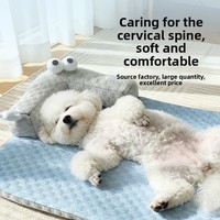 Tapis rafraîchissant en gel de soie glacée pour animaux de compagnie, motif monstre aux grands yeux, en polyester respirant, anti-chaleur, pour l'été, pour chiens et chats, facile à nettoyer