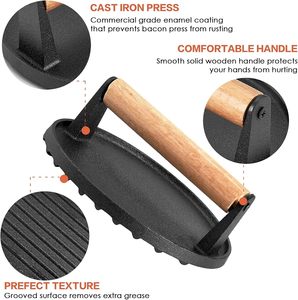 Cast Iron Grill Press with Wooden Handle Weighted Non-Stick Eco-Friendly for <b>Meat</b> Hamburger Patty Smash Burger Bacon Steak - Product Image 4