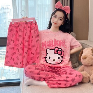 Pyjamas d'été pour enfants OEM/ODM à manches courtes et pantalons/culottes, en pur coton imprimé, respirants et anti-humidité, pour garçons et filles - Product Image 6