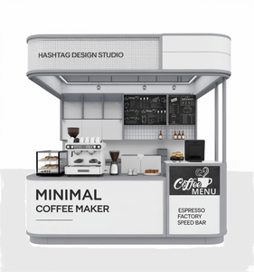 Solución de Diseño de Interiores para Quioscos de Café, Moderna, Minimalista, Ecológica y Personalizable, Muebles Modulares para Cafeterías, Madera y Metal - Product Image 2