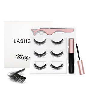 Kit de Pestañas Magnéticas al por Mayor, 3 Pares, Delineador Magnético, Pinzas, Pestañas Reutilizables de Visón Sintético Suave, Sin Pegamento, Marca Privada OEM - Product Image 1