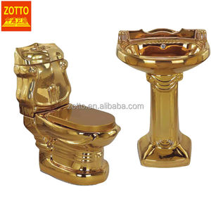 Ensemble de lavabo et de cuvette de toilette de style européen de luxe en or pour salle de bain - Product Image 1