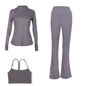 Women's 2-Piece Yoga Loungewear Set Solid Pattern Jogger <b>Jacket</b> with Flare Pants Elastic Waist Closure Fall Fitness Outfit - Product Image 4