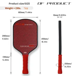Raquetas de Pickleball Deportivas de Fibra de Carbono de Alta Calidad en Tejido Twill de Kevlar Negro y Rojo Desde 2025 - Product Image 2
