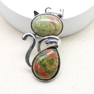 Colgante de piedras preciosas de gato, colgante de cristal curativo de piedra Natural con hallazgos de latón en tono Platino, colgantes paganos <span class=keywords><strong>Wicca</strong></span> - Product Image 3