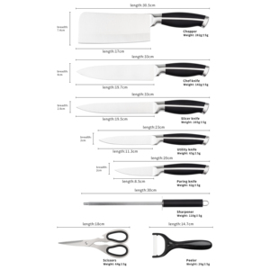 Bộ dao đầu bếp chuyên nghiệp cao cấp 9 món, thép không gỉ, cán rỗng, kèm giá đỡ acrylic, khắc logo bằng laser - Product Image 3