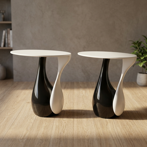 Table basse sculpturale moderne avec plateau en verre, table d'appoint nordique pour salon, mobilier de villa - Product Image 3