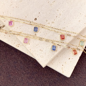 Pulsera Xinfly de Oro Sólido de 18K con Zafiro Arcoíris, Corte Esmeralda, Piedras Preciosas Multicolor, Cadena de Clip de Doble Capa, Joyería Fina - Product Image 6