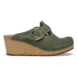 Sandales décontractées d'été à enfiler pour femmes, <span class=keywords><strong>en</strong></span> gros, à bout fermé, avec talon compensé, dessus <span class=keywords><strong>en</strong></span> daim vert, boucle réglable et plateforme <span class=keywords><strong>en</strong></span> liège - Product Image 4