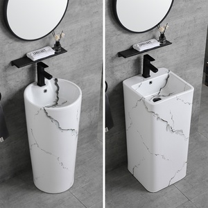 Lavabo sur pied carré Nordic Ink blanc, peint à la <span class=keywords><strong>main</strong></span>, monobloc, avec <span class=keywords><strong>colonne</strong></span> intégrée pour balcon - Product Image 2