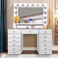 Table de toilette de luxe blanche miroirée avec miroir de maquillage LED, ensemble de meubles miroirés, coiffeuse pour chambre à coucher - Meilleure vente