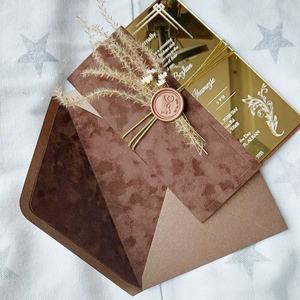 <span class=keywords><strong>Carte</strong></span> <span class=keywords><strong>d</strong></span>'<span class=keywords><strong>invitation</strong></span> de mariage acrylique en plexiglas miroir doré de luxe personnalisé avec sceau de cire et fleur séchée pour Quinceanera - Product Image 6