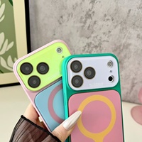 Coque de téléphone magnétique en acrylique multicolore pour iPhone 18 Pro, motif color block mat, antichoc, protection intégrale, compatible charge sans fil